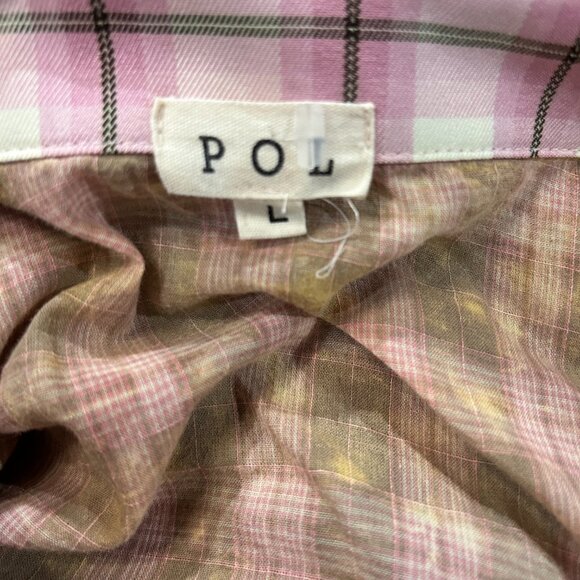 POL Pink & Taupe Mixed Plaid Button Down – Size L - Picture 4 of 7